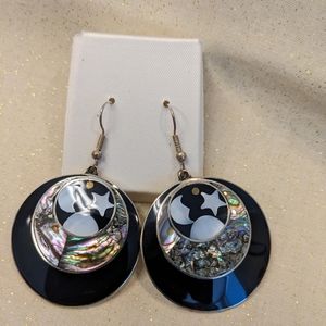 Earring Magic. Silver inlaid star/moon abalone pierced earrings